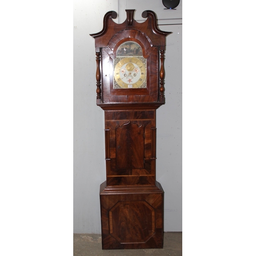 1312 - Antique mahogany cased longcase clock by Joseph Quarman of Temple Cloud, elaborate painted dial with... 