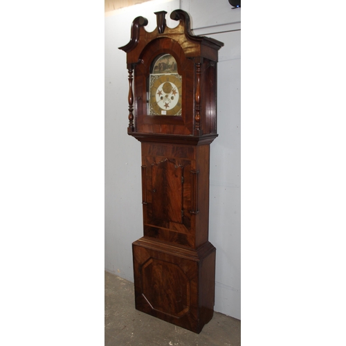 1312 - Antique mahogany cased longcase clock by Joseph Quarman of Temple Cloud, elaborate painted dial with... 