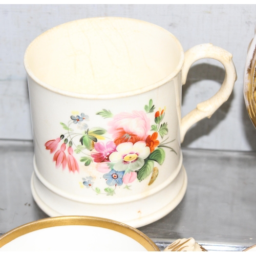 1628 - Qty of assorted hand painted porcelain items, mainly floral decorated mugs with names