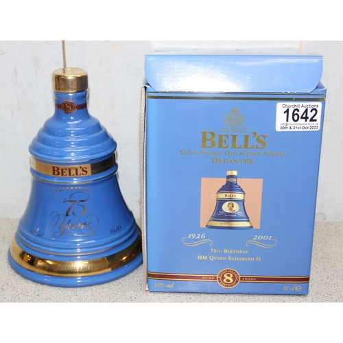 1642 - Limited edition QEII 75th Birthday Bells whisky in blue wade decanter, 70cl