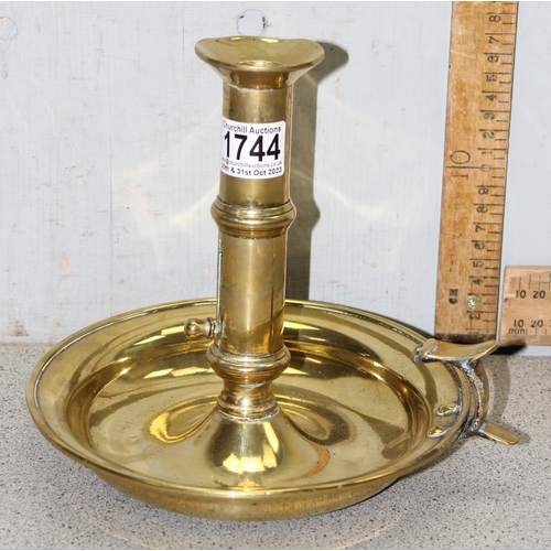 1744 - Large brass ejector candlestick holder, approx 20cm tall