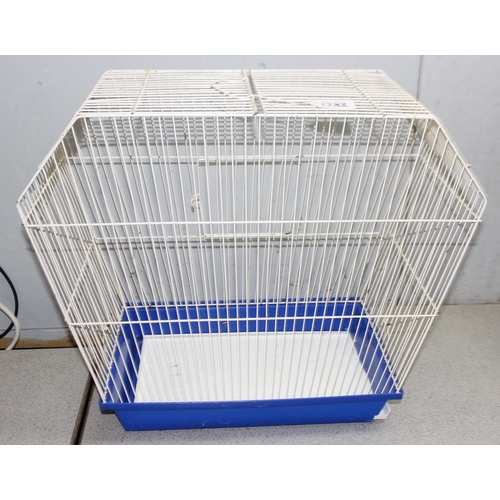 1783 - 2 bird cages in turquoise and white, approx 58cm x 35cm x 80cm and 57cm x 26cm x 47cm