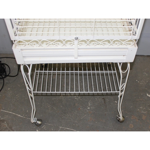 1784 - White parrot cage on wheels, approx 60cm x 60cm x 173cm