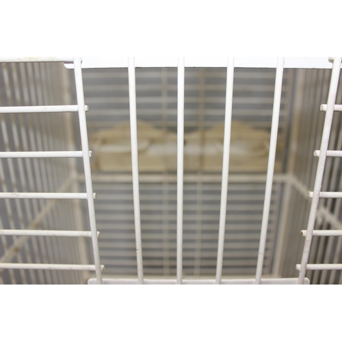 1784 - White parrot cage on wheels, approx 60cm x 60cm x 173cm