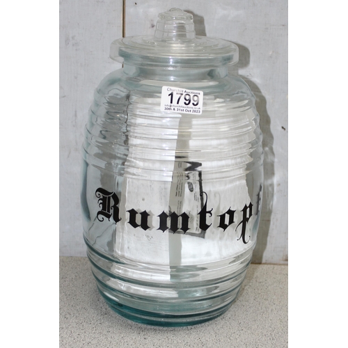 1799 - Retro glass Rumtopf lidded barrel, approx 30cm tall