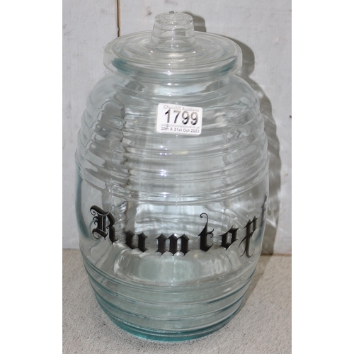 1799 - Retro glass Rumtopf lidded barrel, approx 30cm tall