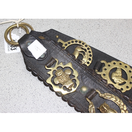 1803 - Qty of vintage horse brasses on leather straps