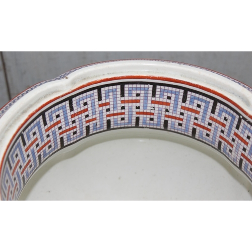 1804 - Antique Copeland & Garrett pottery jardinière in white with blue and red mosaic pattern in the Greek... 