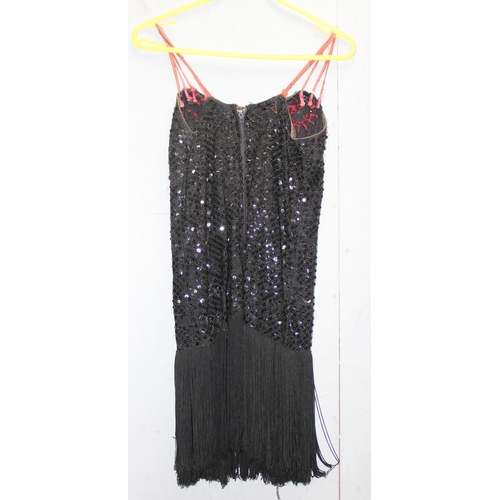 212 - Vintage Charleston style black sequin dress with fringes, reputedly from the Gerry Cottle's Circus