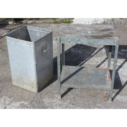 321 - Galvanised metal potting table and aluminium tub bin (2)