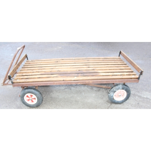 323 - Heavy duty garden trailer or trolley, approx 240cm W x 100cm D x 66cm H