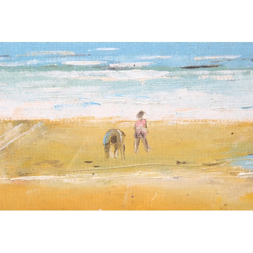 441 - W.M. Hayward (British XX) framed oil on board landscape of beachgoers by the sea, signed bottom left... 