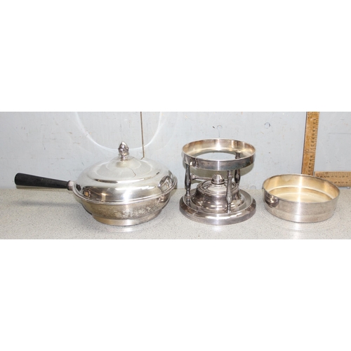 1035 - Assorted silver-plated items to incl teapot, coffee pot and a cooking burner, approx 4.3kg gross