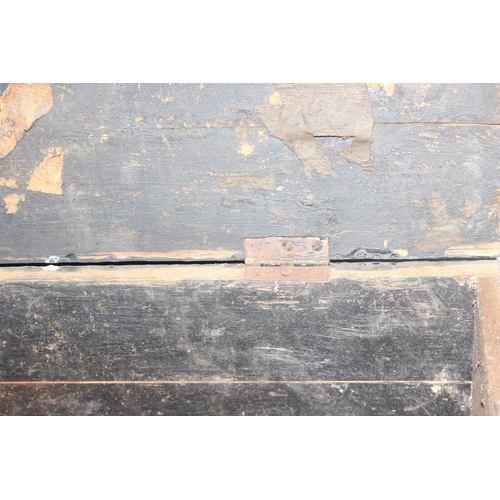 1440 - Vintage black wooden ammo box with iron side handles approx. 58cm W x 29cm D x 26cm H