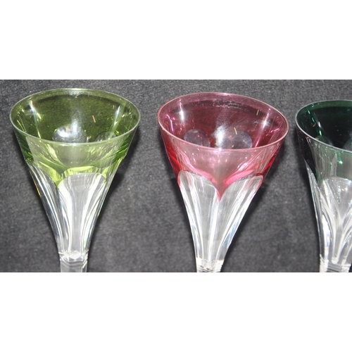 1630 - Set of 4 harlequin 'Hafnia' cocktail drinking glasses signed Val St Lambert, each approx 20cm tall