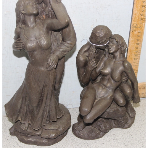 1752 - 2 bronze effect resin models of embracing couples, tallest approx 36cm tall