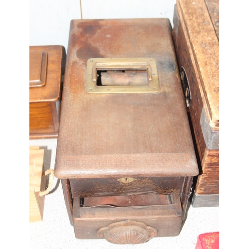 276 - Assorted vintage wooden boxes and an old wooden shopkeepers till, largest approx 51cm x 36cm x 26cm