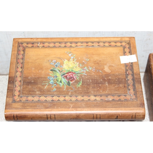 278 - 2 vintage wooden puzzle boxes with inlay details, one Italian the other possibly Japanese, largest a... 