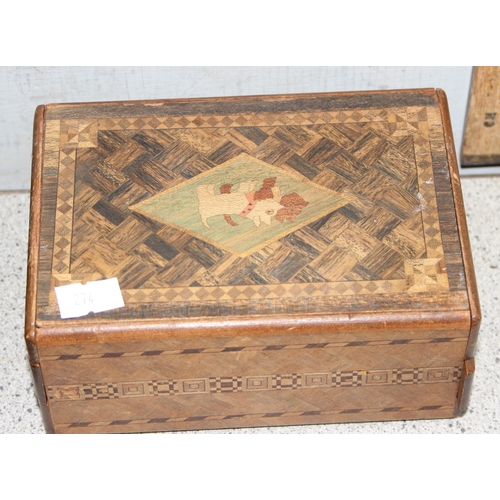 278 - 2 vintage wooden puzzle boxes with inlay details, one Italian the other possibly Japanese, largest a... 