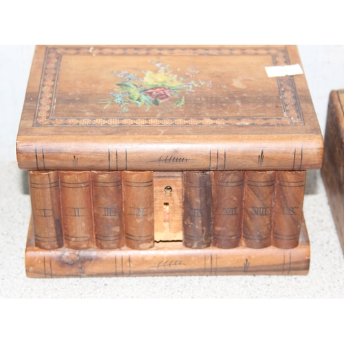 278 - 2 vintage wooden puzzle boxes with inlay details, one Italian the other possibly Japanese, largest a... 