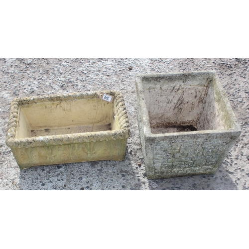 309 - 2 planters, 1 Cotswold range and another with brick effect decoration, largest approx. 37cm W x 32cm... 