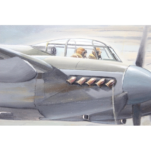 420 - Maurice Gardner (British, b.1926), Oil on board of a WW2 period Mosquito in flight, signed lower lef... 