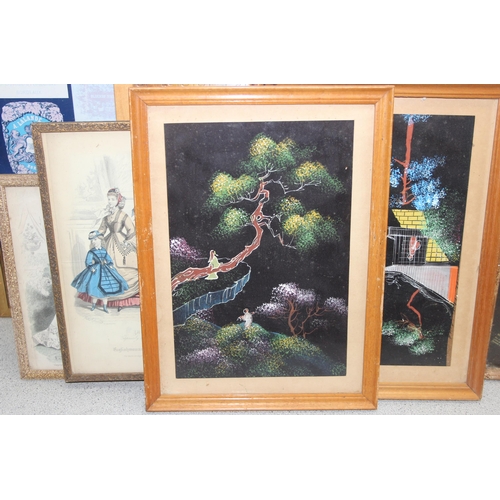 429 - Qty of original artworks and prints to incl antique coloured etchings, largest approx 75cm x 58cm