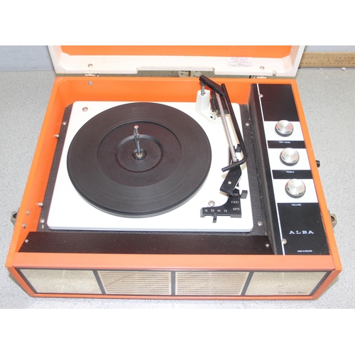 758 - Orange and cream vintage portable Alba Golden Disc record player