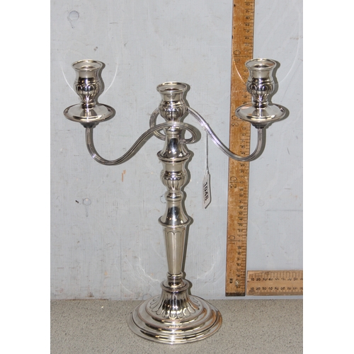 1048 - Tall silver plated on copper three candle convertible candelabra - unscrews and converts to single c... 