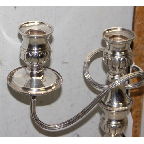 1048 - Tall silver plated on copper three candle convertible candelabra - unscrews and converts to single c... 