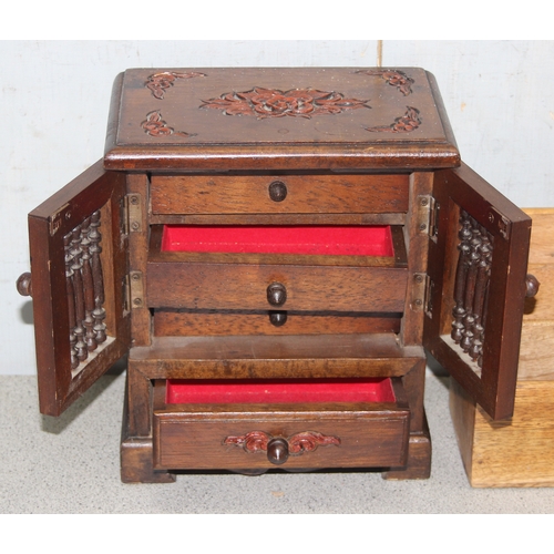 279 - Small wooden four drawer table top jewellery/trinket cabinet with lined drawers, approx 24cm x 21cm,... 