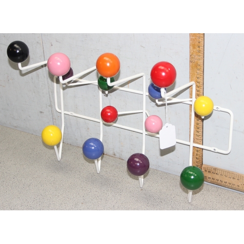 281 - Mikael designer ‘hang it all’ multi-coloured white framed metal 14 hook coat rack, approx 51cm wide