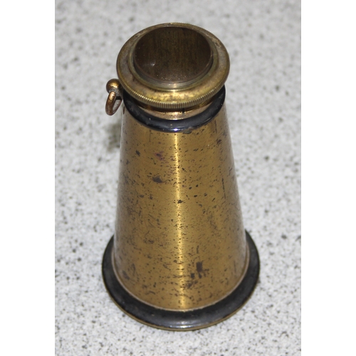 660 - Two Victorian brass monoculars and a pair of Victorian leather bound nickel plated binoculars (3)