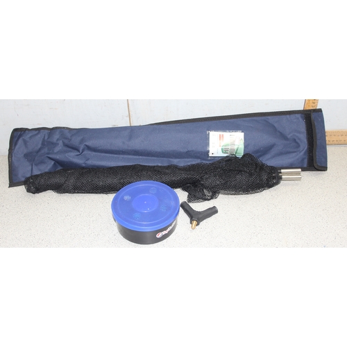 720 - Course fishing starter kit consisting of: new landing net, carp starter kit new in box, bait box, ta... 