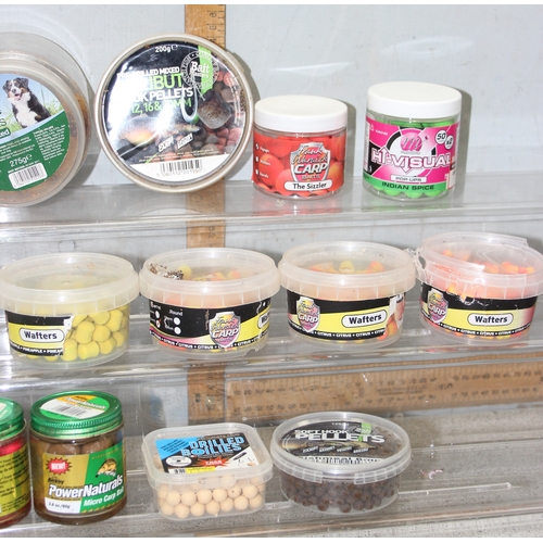 727 - Box of assorted carp fishing boilies in tubs