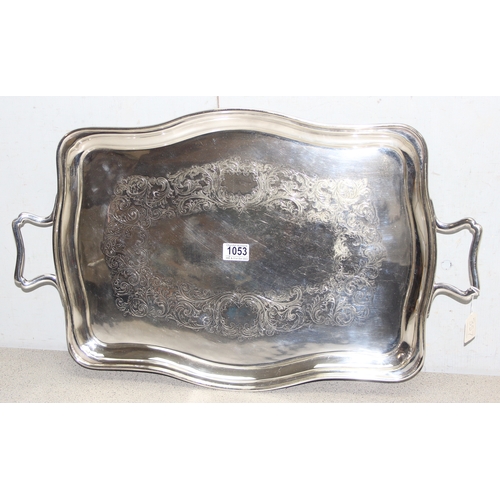 1053 - Large silver-plated serving tray with handles, approx 66cm x 40cm, 2.8kg gross