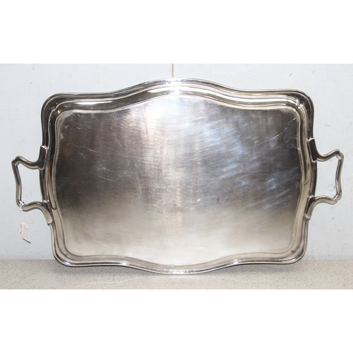 1053 - Large silver-plated serving tray with handles, approx 66cm x 40cm, 2.8kg gross