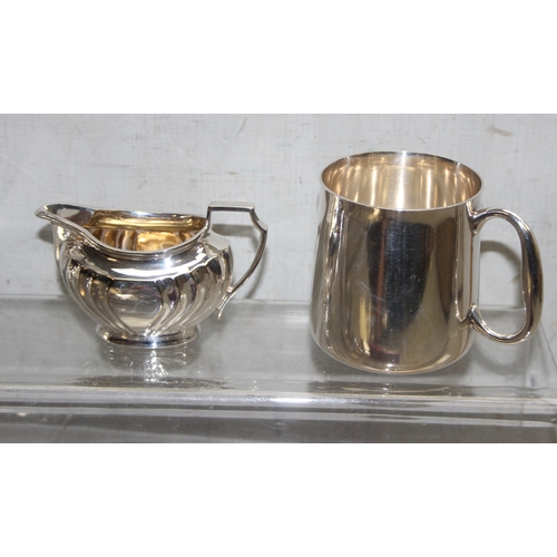 1056 - Box antique and later silver-plated items to incl Turton silver-plated pale, approx 3.9kg gross