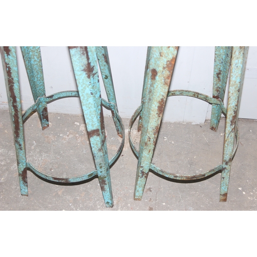 114 - Pair of blue metal stools, approx 77cm tall