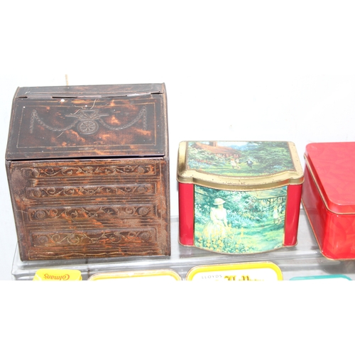 1773 - Qty of vintage and later tins to incl one in the style of a bureau, and some tobacco tins