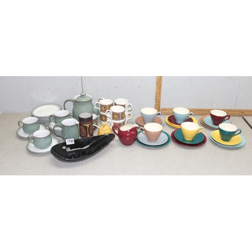 1780 - Part retro Denby tea set, harlequin coloured 6-piece tea and cake set and other retro ceramics