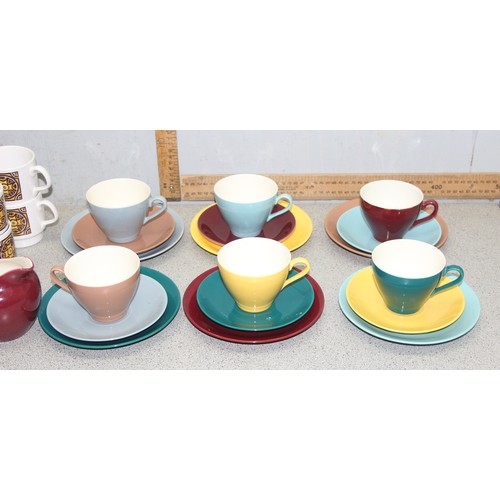 1780 - Part retro Denby tea set, harlequin coloured 6-piece tea and cake set and other retro ceramics