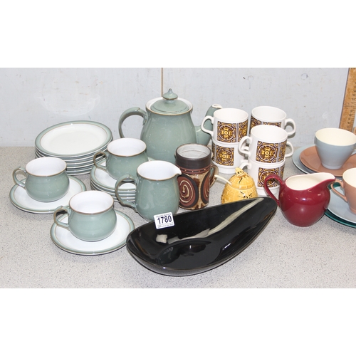 1780 - Part retro Denby tea set, harlequin coloured 6-piece tea and cake set and other retro ceramics