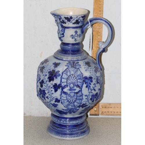 1786 - Large blue stoneware jug in the style of German Westerwald stoneware approx 39cm tall