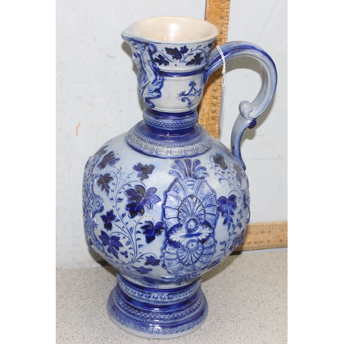 1786 - Large blue stoneware jug in the style of German Westerwald stoneware approx 39cm tall