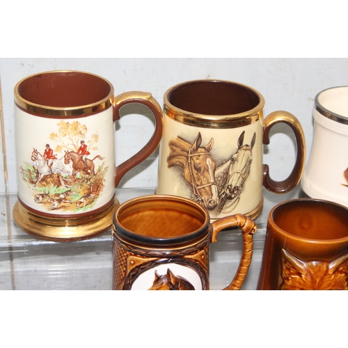 1787 - Qty of ornamental mugs, mostly featuring horses to incl Sylvac and Lord Nelson Pottery