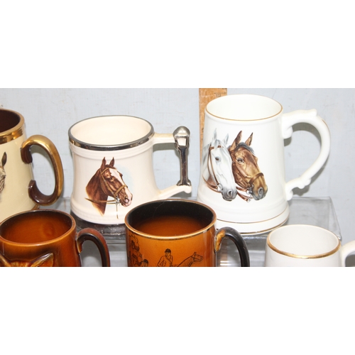 1787 - Qty of ornamental mugs, mostly featuring horses to incl Sylvac and Lord Nelson Pottery