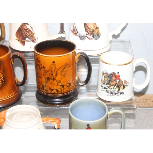 1787 - Qty of ornamental mugs, mostly featuring horses to incl Sylvac and Lord Nelson Pottery