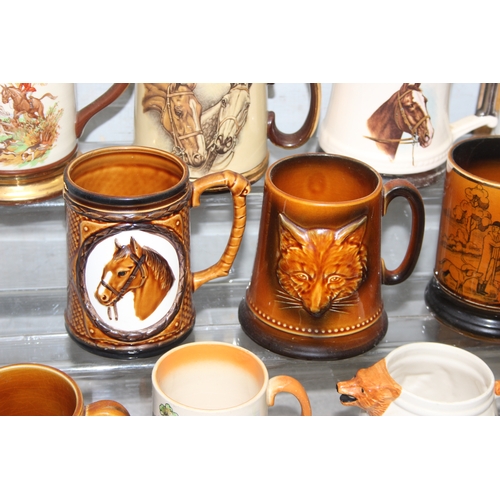 1787 - Qty of ornamental mugs, mostly featuring horses to incl Sylvac and Lord Nelson Pottery