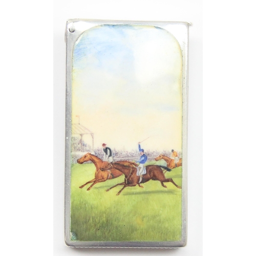 1001 - A Victorian silver and enamel vesta case by Sampson Mordan & Co, the front enamelled with a horse ra... 